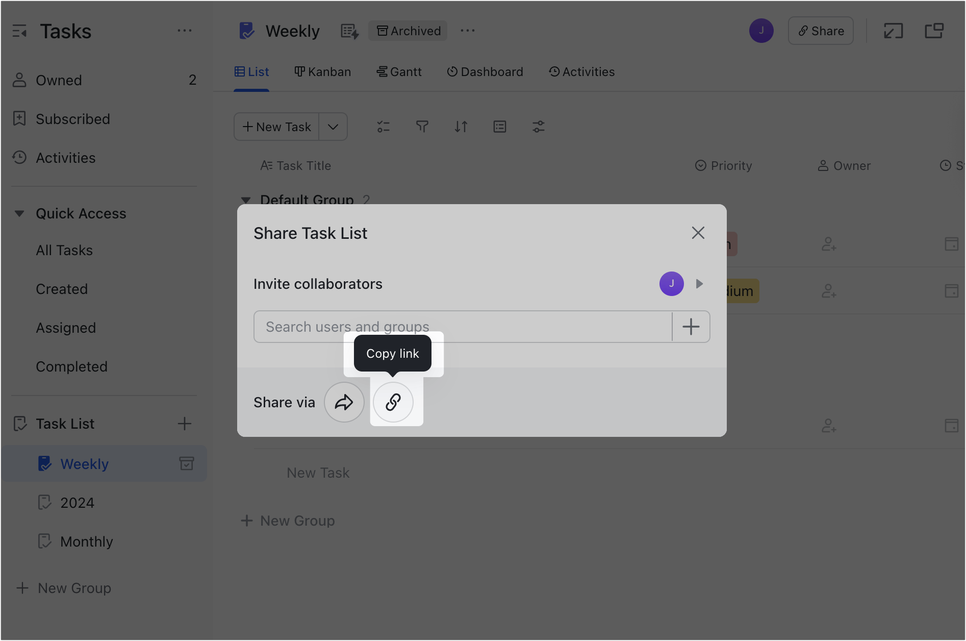 Create, share, and manage task lists