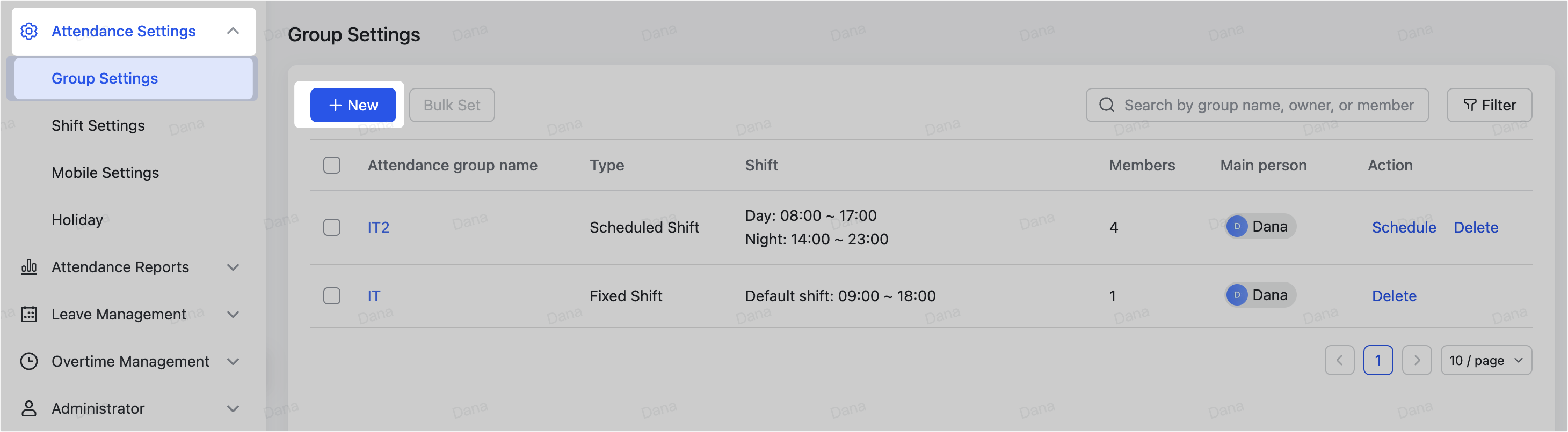 Admin | Set scheduled shift