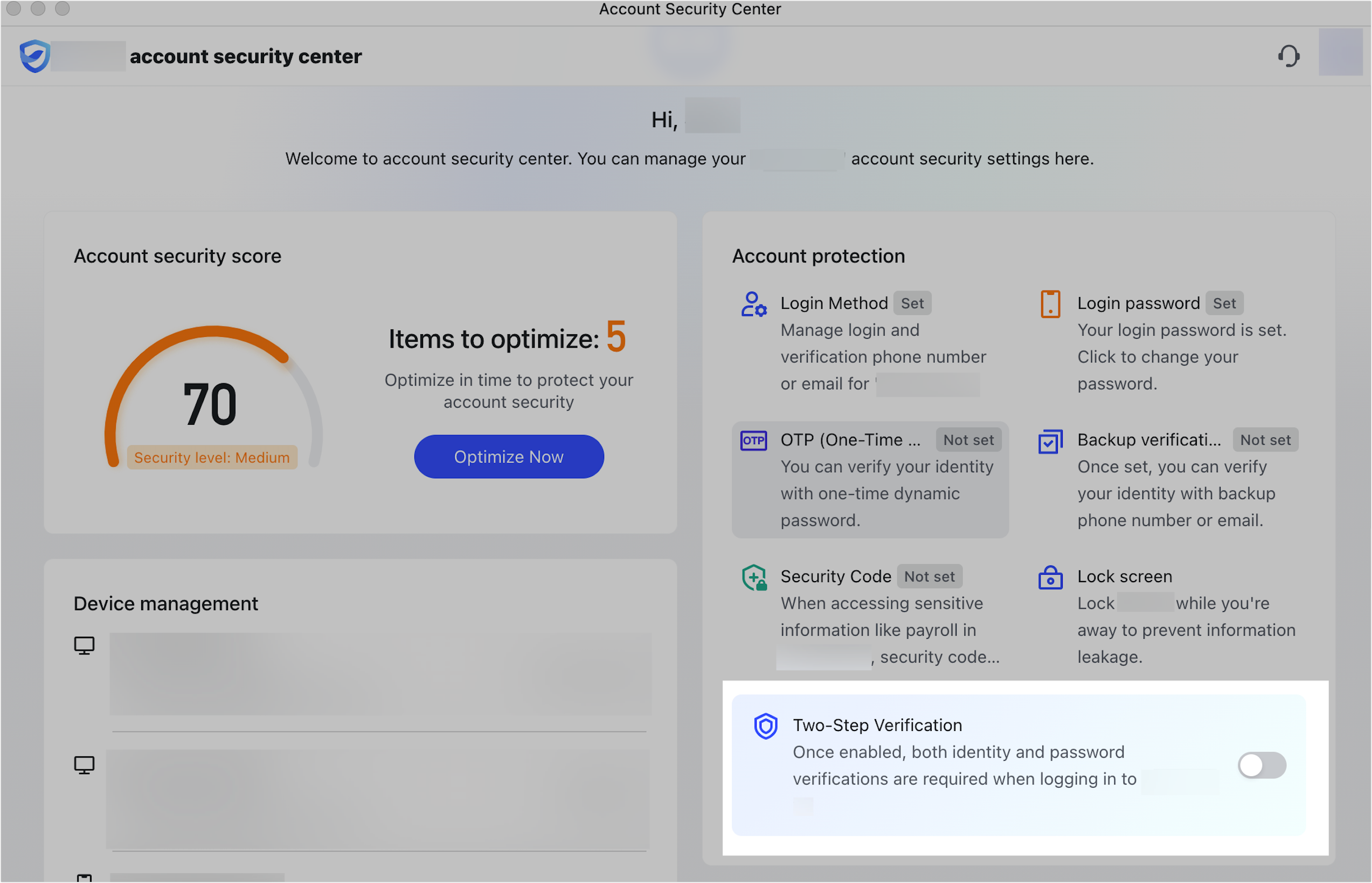 Account Security Center overview