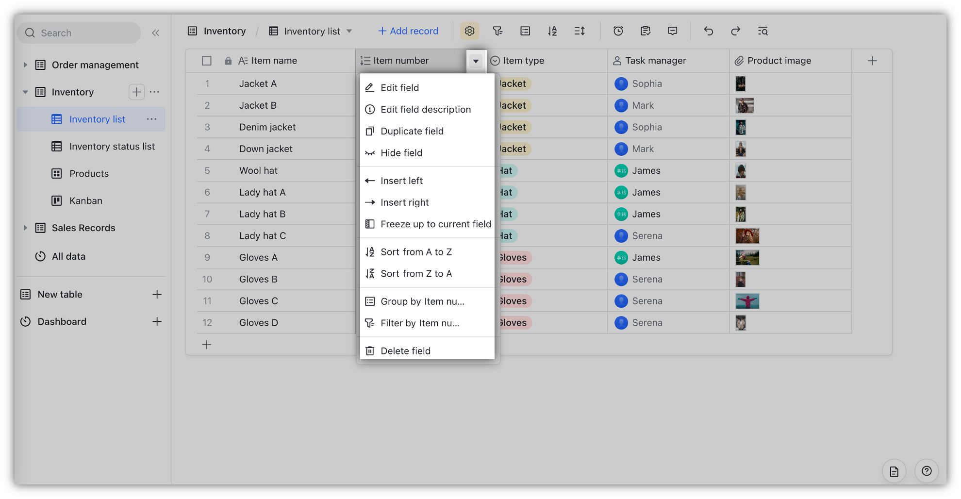Use numbering fields in Base