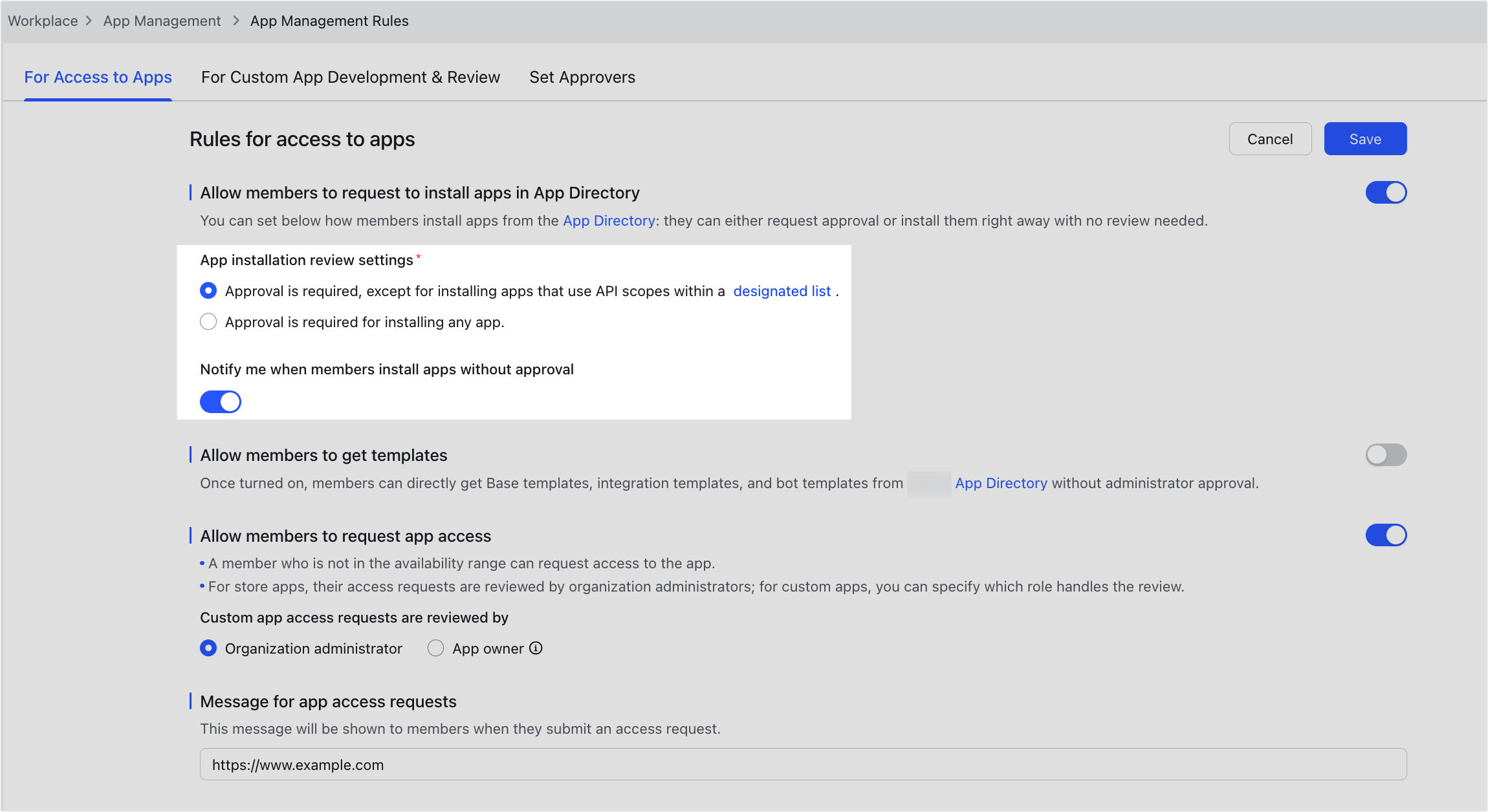 Admin | Configure installation settings for apps